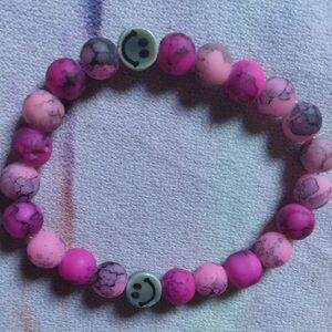 Pink Beaded Bracelet with Smiley Faces